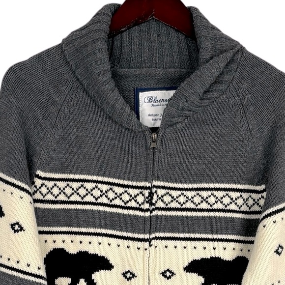 Bluenotes Long Sleeve Full Zip grey cream black knit polar bear sweater L - Picture 2 of 10